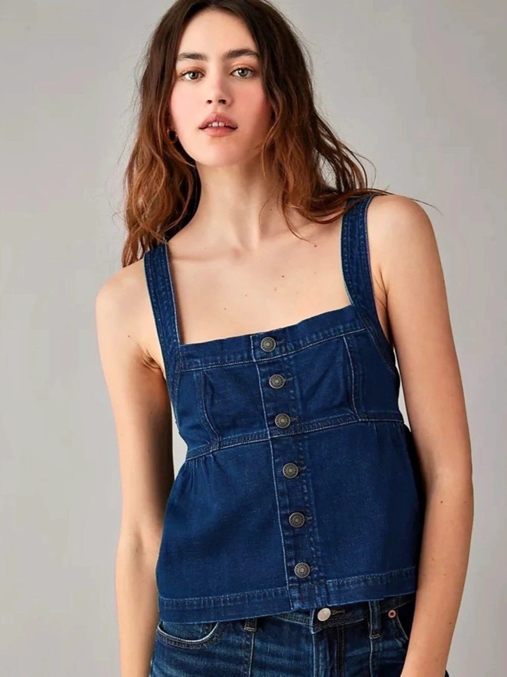 American Eagle Denim Button-Front Tank Top Blue Small